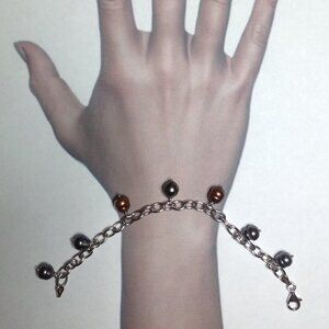 Silver Cable Links Multi Color Tahitian Circled Pearl Bracelet